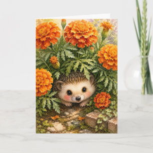 Hérisson Marigold Jardin Aquarelle Carte Vierge