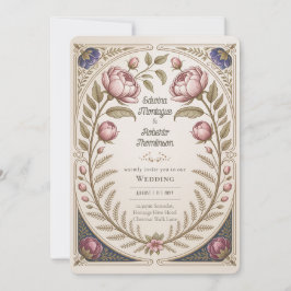 Heritage Art Nouveau Botanical Wedding Peonies Einladung