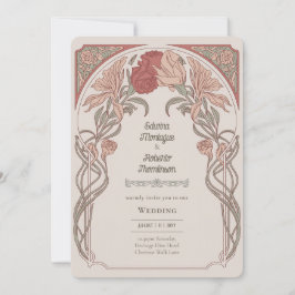 Heritage Art Nouveau Botanical Wedding Teracotta Einladung