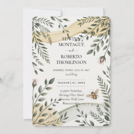 Heritage Bee and Olive Botanical Wedding Einladung