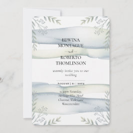 Heritage Blue Green Watercolor Coastal Wedding Einladung