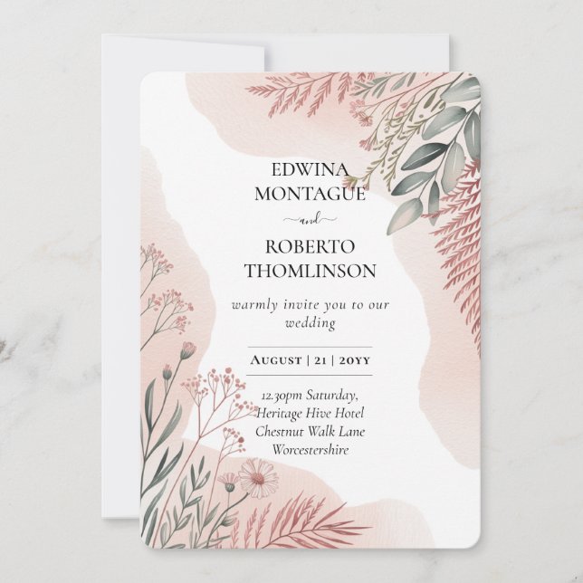 Heritage Blush and Sage Botanical Wedding Einladung (Vorderseite)