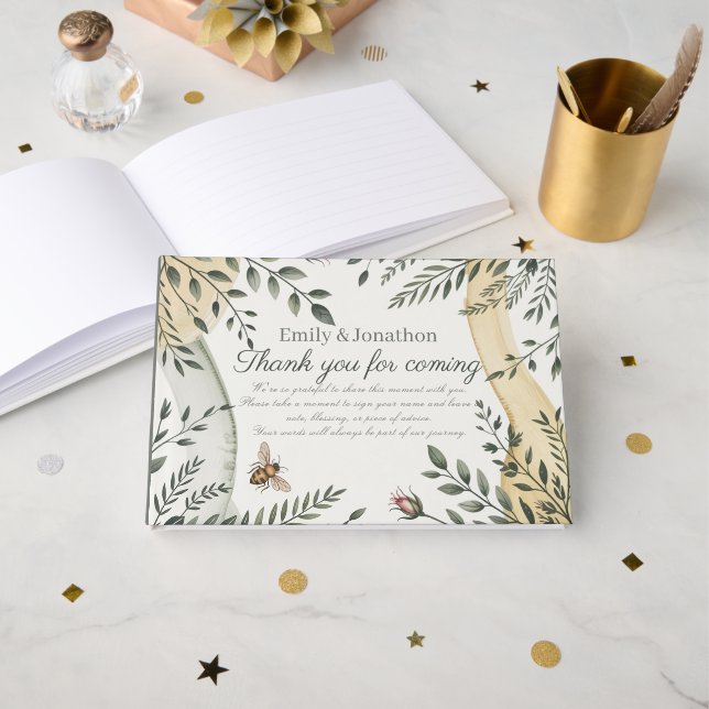 Heritage Botanical Bee Wedding Rustic Garden Boho  Gästebuch (Vorderseite Offen)