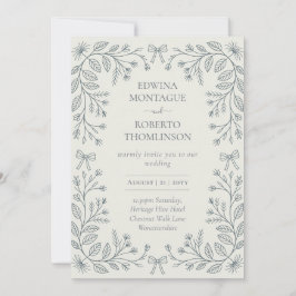 Heritage Botanical Bows Frame Elegant Wedding Einladung
