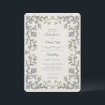 Heritage | Edwardian Blue Flora Scroll Wedding Einladung<br><div class="desc">Designed by HeritageHiveStudio.com. This Edwardian Blue Floral Scroll Wedding Invitation captures the quiet sophistication of early 20th-century design. Featuring soft blue-gray flowers entwined with fine scrollwork and a refined symmetrical border, it evokes the charm of antique engraved stationery. The cream background enhances its vintage appeal, while the gentle color palette...</div>