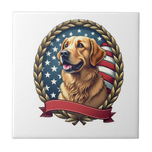 Heritage Golden Retriever Patriotisches Vintage T- Fliese
