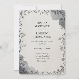 Heritage Gray Botanical Line Art Wedding Einladung