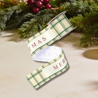 Heritage Green Karo Frohe Weihnachten Satinband