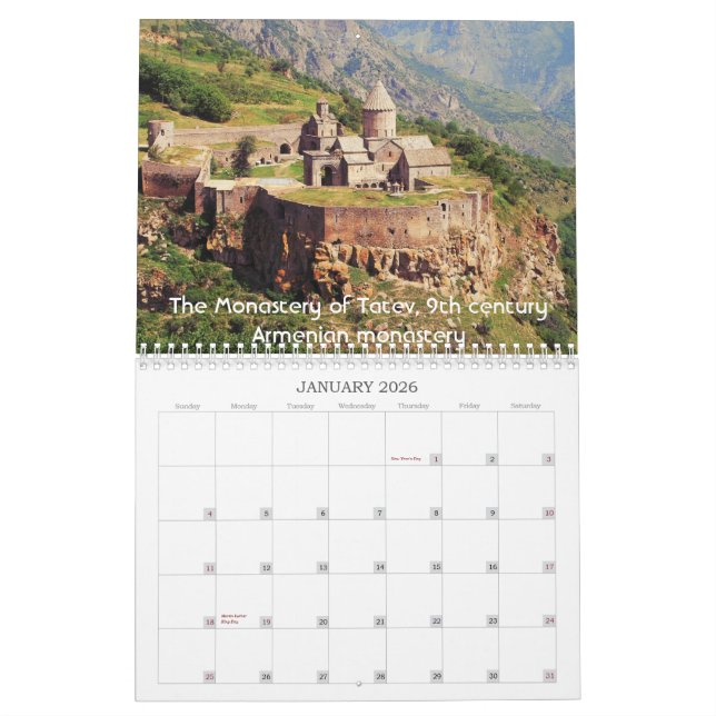 Héritage historique arménien - calendrier (Jan 2026)