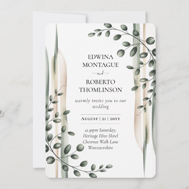 Heritage Modern Botanical Greenery Wedding Einladung (Vorderseite)