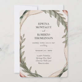 Heritage Olive Wreath Botanical Wedding Einladung