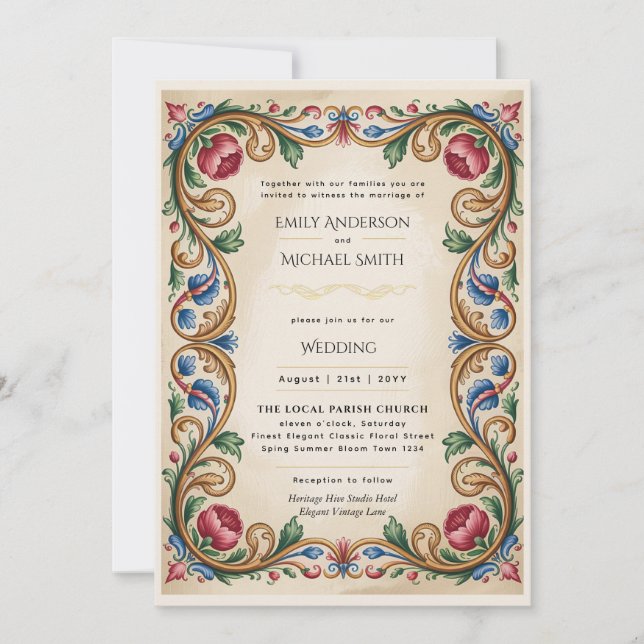 Heritage | Renaissance Vintage Floral Wedding Einladung (Vorderseite)