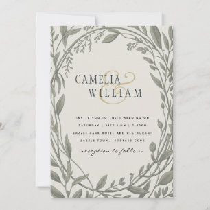 Heritage Sage Grün Botanical Elegante Hochzeit Einladung