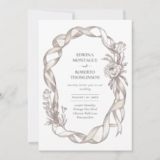 Heritage Vintage Ribbon & Peony Botanical Elegant Einladung