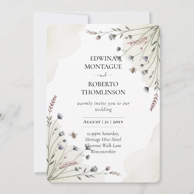 Heritage Wildflower Meadow Wedding Einladung (Vorderseite)