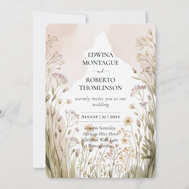 Heritage Wildflower Meadow Wedding Einladung (Vorderseite)