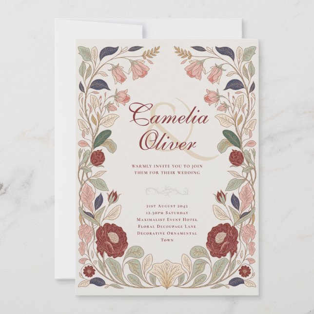 Heritage William Morris Inspired Wedding Botanical Einladung (Vorderseite)