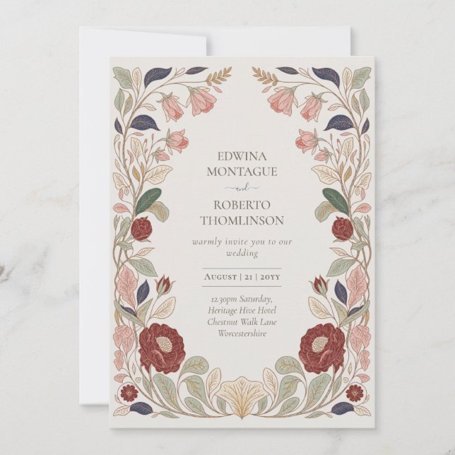 Heritage William Morris Inspired Wedding Einladung (Vorderseite)