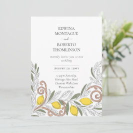 Heritage Zitronen-Linienkunst Mediterrane Hochzeit Einladung