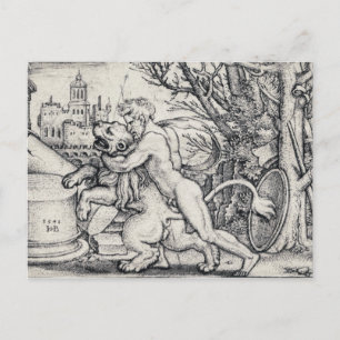 Herkules, der die Nemeische Löwe tötet Postkarte