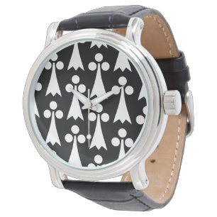 Hermelinmuster, mittelalterliches Muster, Weiß auf Armbanduhr