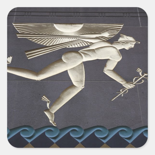 Hermes - Herald of the Greece Gods in NYC Quadratischer Aufkleber (Vorderseite)