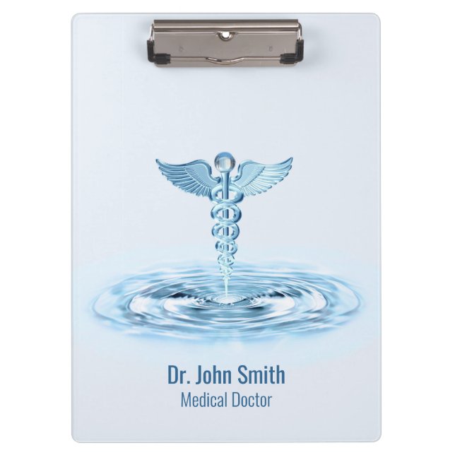 Hermes Rod Blue Caduceus Water Ripples Klemmbrett (Vorderseite)