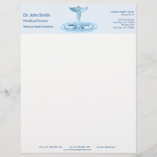 Hermes Rod Blue Caduceus Water Ripples Medical Briefbogen
