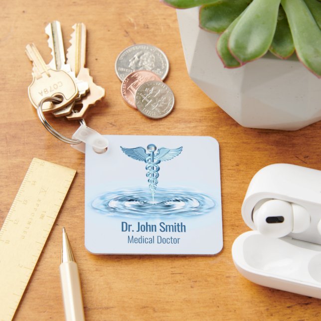 Hermes Rod Caduceus Blue Water Ripples Medical Schlüsselanhänger (Schreibtisch)