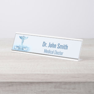 Hermes Rod Caduceus Water Ripples Blue Medical Schreibtischnamensplakette