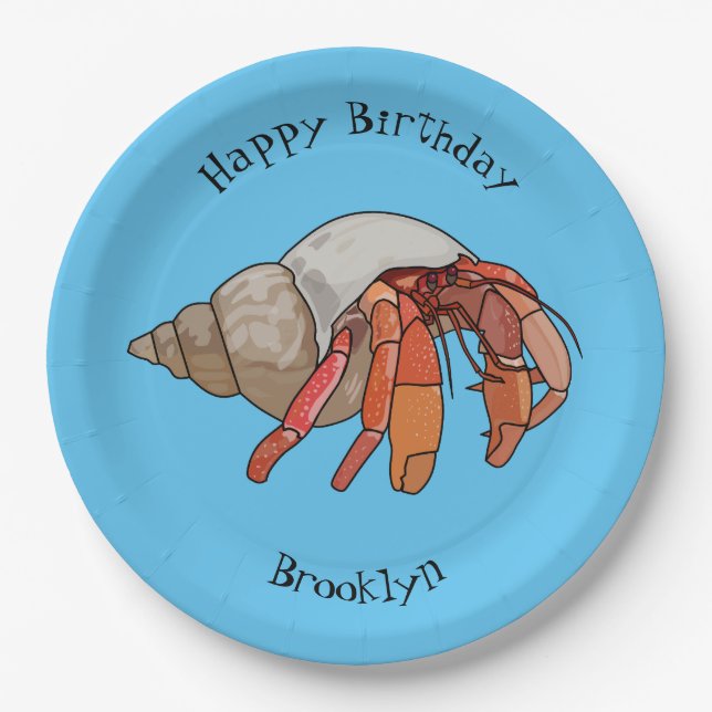 Hermit Crab Cartoon Illustration Pappteller (Vorderseite)