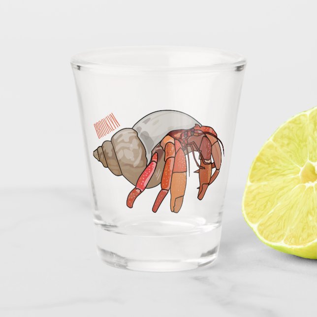Hermit Crab Cartoon Illustration Schnapsglas (Vorderseite)