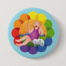 Hermosa Chica en columpio con su oso Button