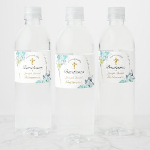 HERMOSO BAUTIZO BEBÉ CRUZADO DE ORO FLORAL AZUL