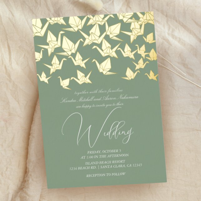 Hermoso Boda de la grúa de papel de origen verde Folieneinladung (Von Creator hochgeladen)