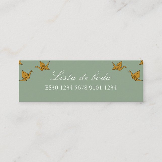Hermoso Boda de la grúa de papel de origen verde Mini Visitenkarte (Vorderseite)