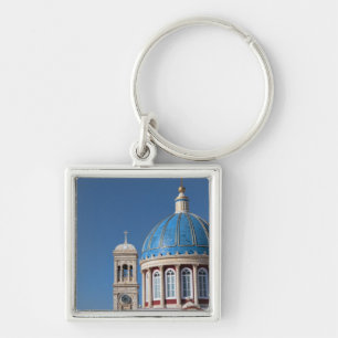 Hermoupolis, Syros-Insel, Griechenland. Blaue Kupp Schlüsselanhänger
