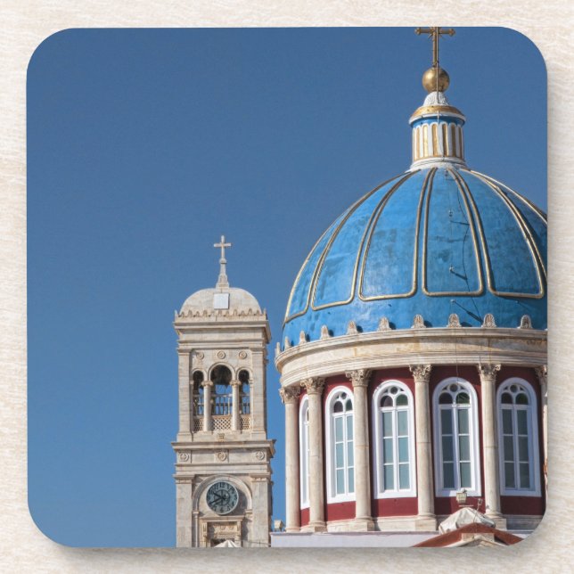 Hermoupolis, Syros Island, Griechenland. Blauer Ku Untersetzer (Vorderseite)