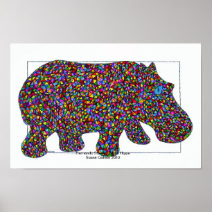 Hernando Stached Glass Hippo Poster