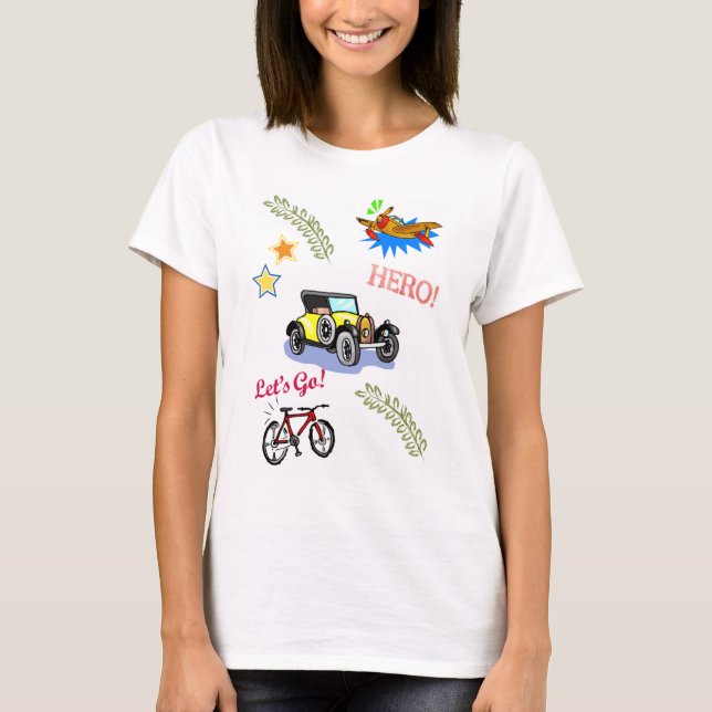 Hero Bicycle Car Flugzeug T-Shirt (Vorderseite)