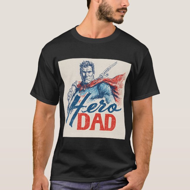 "Hero Dad" Superhero Illustration with Baby Bottle T-Shirt (Vorderseite)