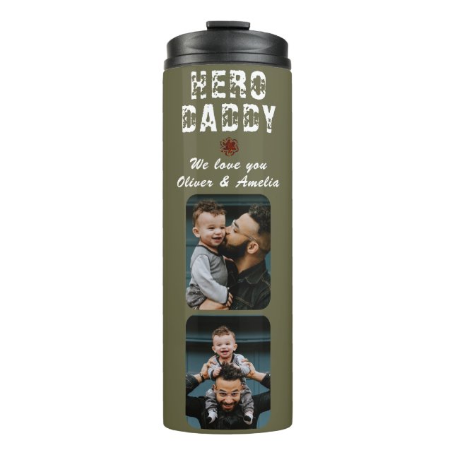 Hero Daddy Father`s Day 2 Photo Collage Thermosbecher (Vorderseite)