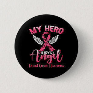 Hero ist jetzt mein Engel Rosa Brustkrebs Schleife Button