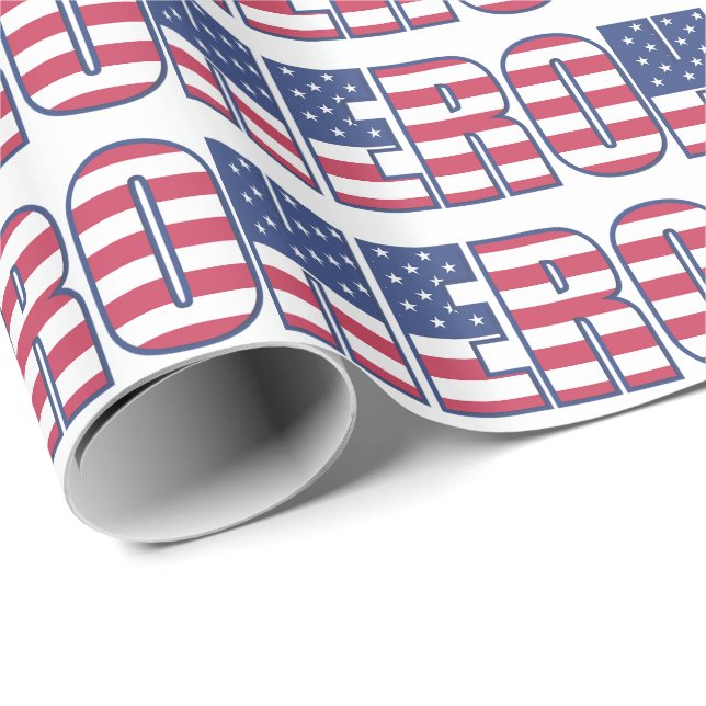 Heroamerikanischer Flaggenstars Streifen Rotes Bla Geschenkpapier (Rolleneckpunkt)