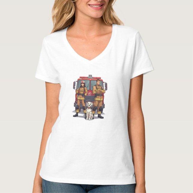 Heroic Anime Firefighter V-Neck T-Shirt (Vorderseite)
