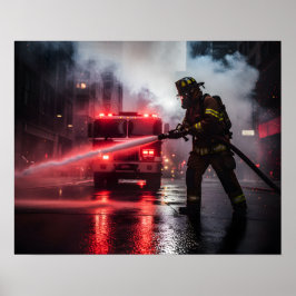 Heroic Firefighter Rescue Scene Poster