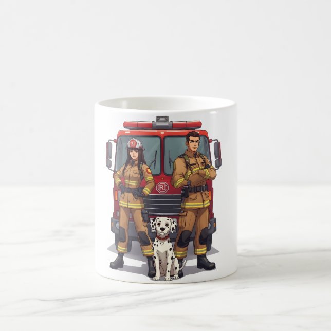 Heroic Firefighters & Dalmatian Anime Coffee Mug (Centre)