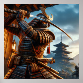 Heroisch Golden Epic Samurai Digitale Kunst Poster