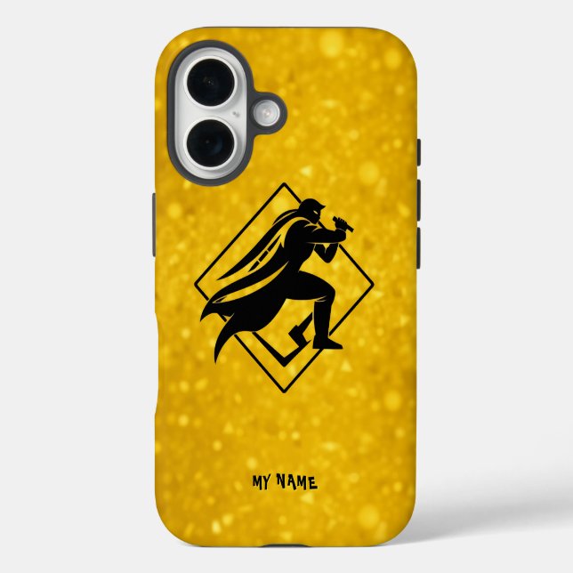 Heroische Silhouette über das goldene Licht iPhone 16 Hülle (Rückseite)