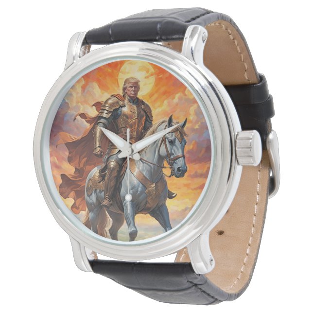 Heroischer Trump-Krieger in Goldener Rüstung Armbanduhr (Schrägansicht)